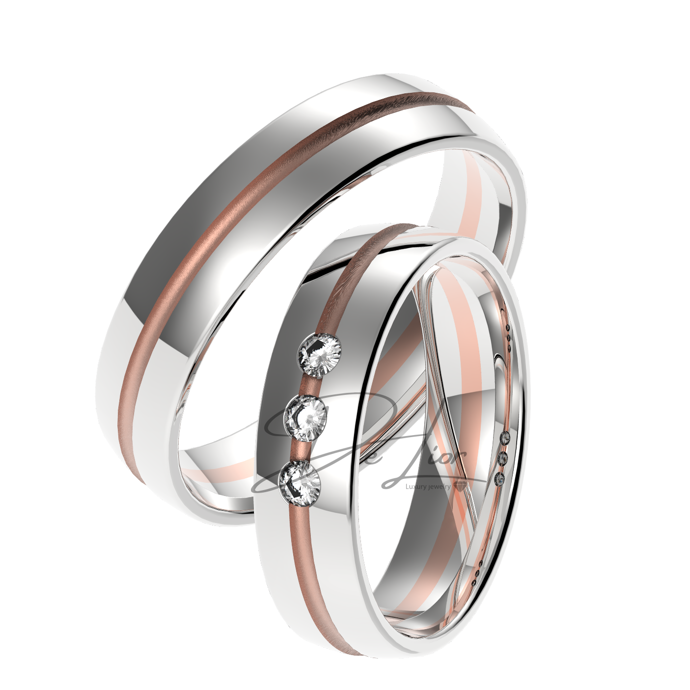 Svadobné obrúčky 1703 2 kombinované obrúčky biele zlato - ružové zlato